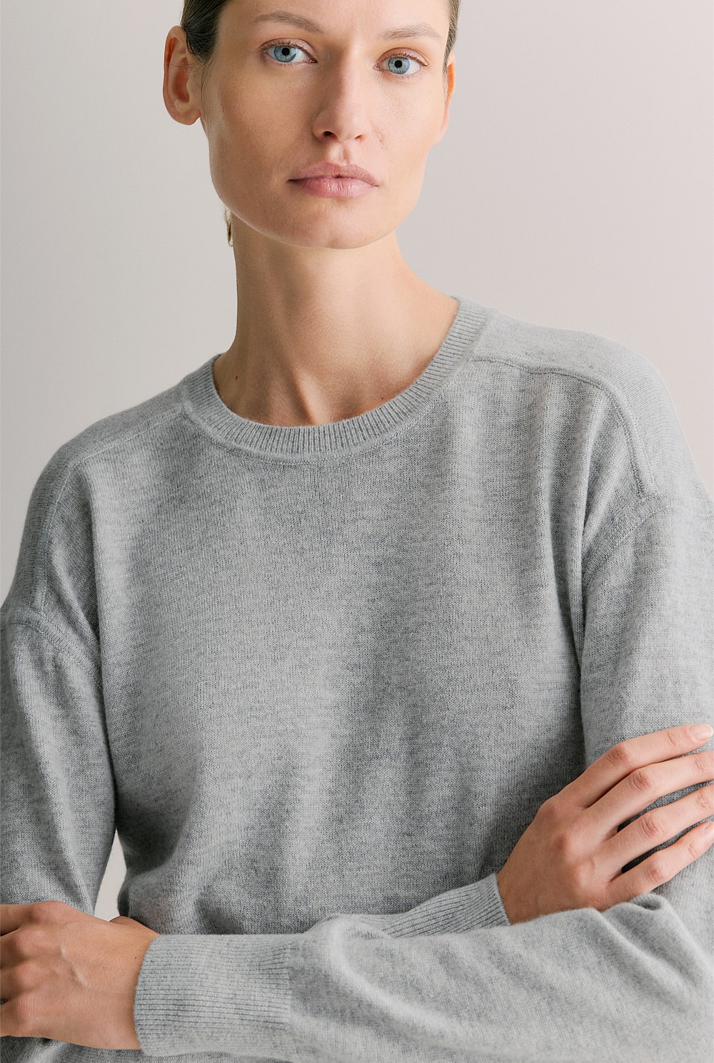 Merino Cashmere Forward Shoulder Seam Relaxed Crew
