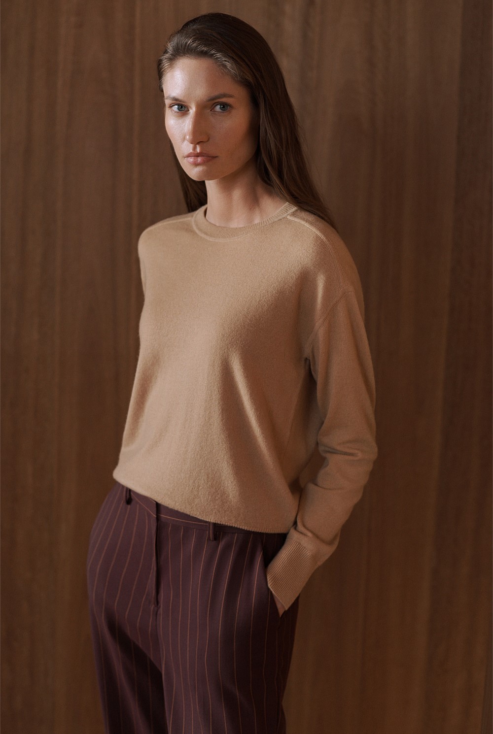 Merino Cashmere Forward Shoulder Seam Relaxed Crew