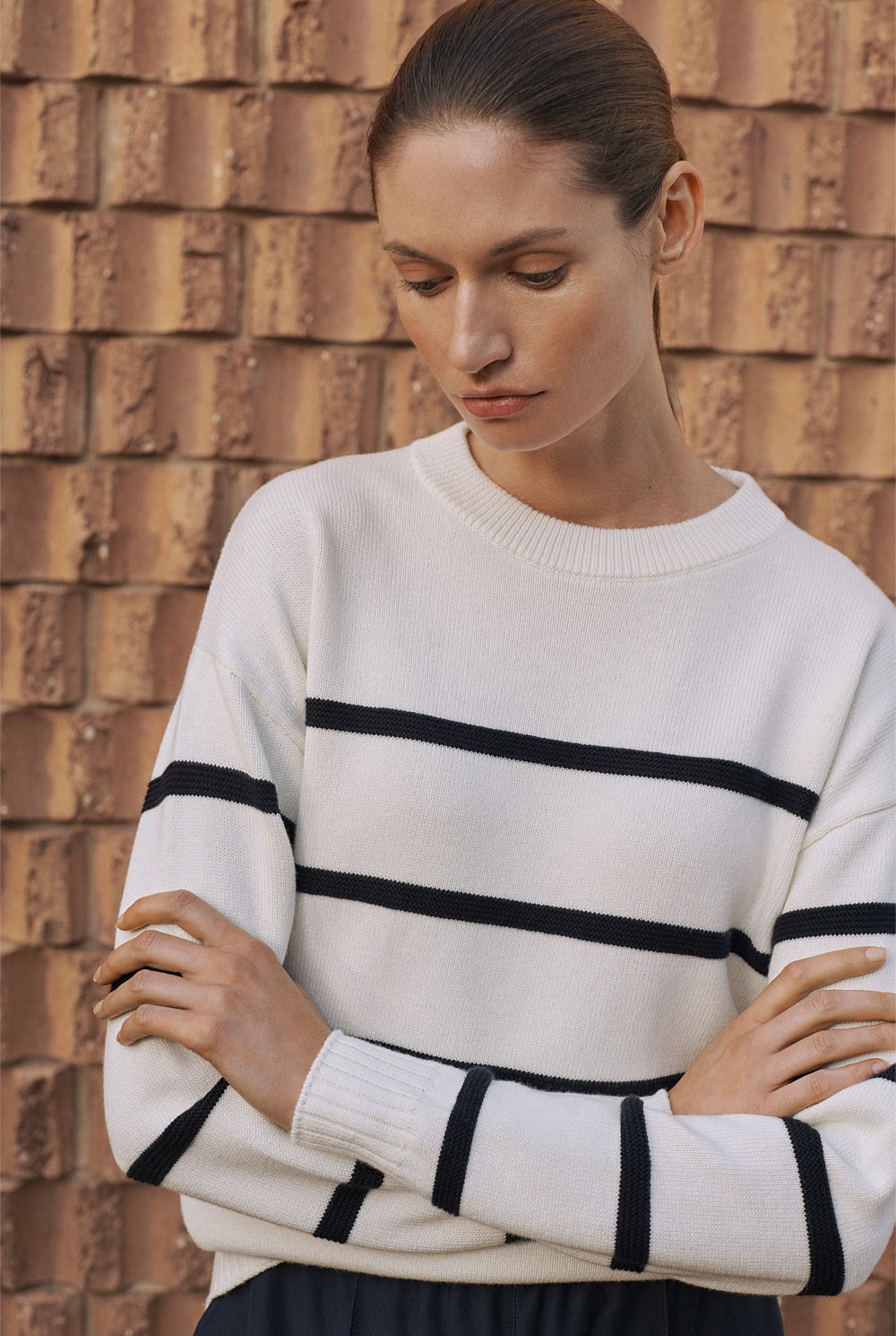 Cotton Cashmere Textured Stripe Crew