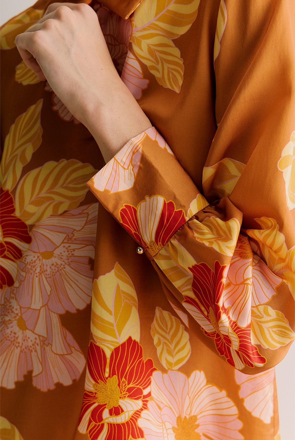 Satin Peony Print Relaxed Blouse