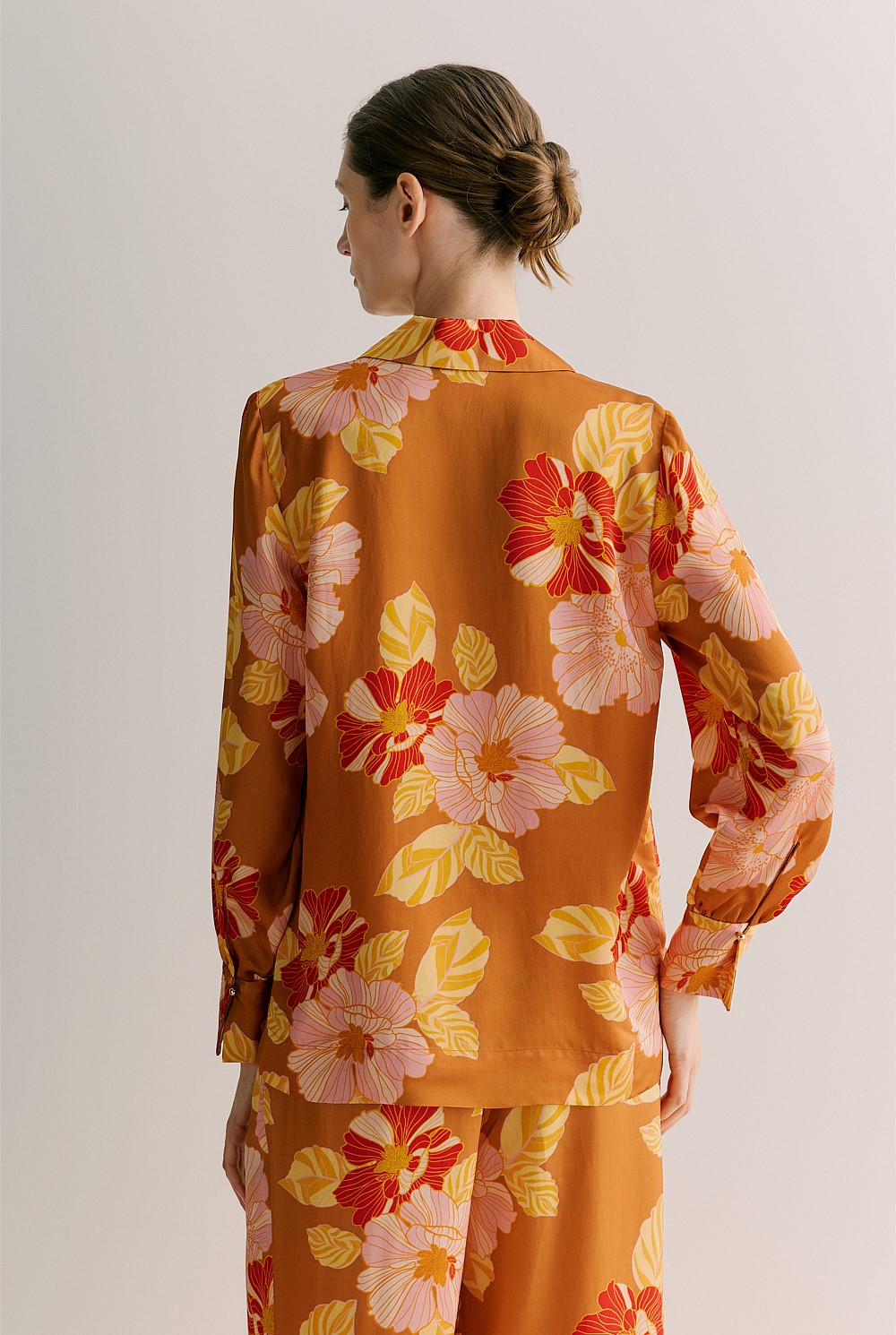 Satin Peony Print Relaxed Blouse