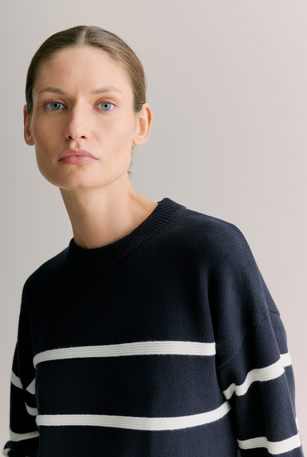 Cotton Cashmere Textured Stripe Crew
