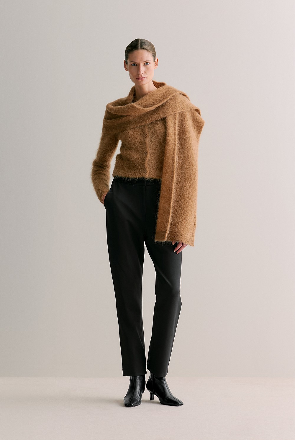 Alpaca Blend Cropped Crew Cardigan