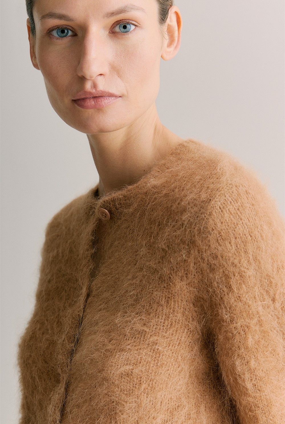 Alpaca Blend Cropped Crew Cardigan