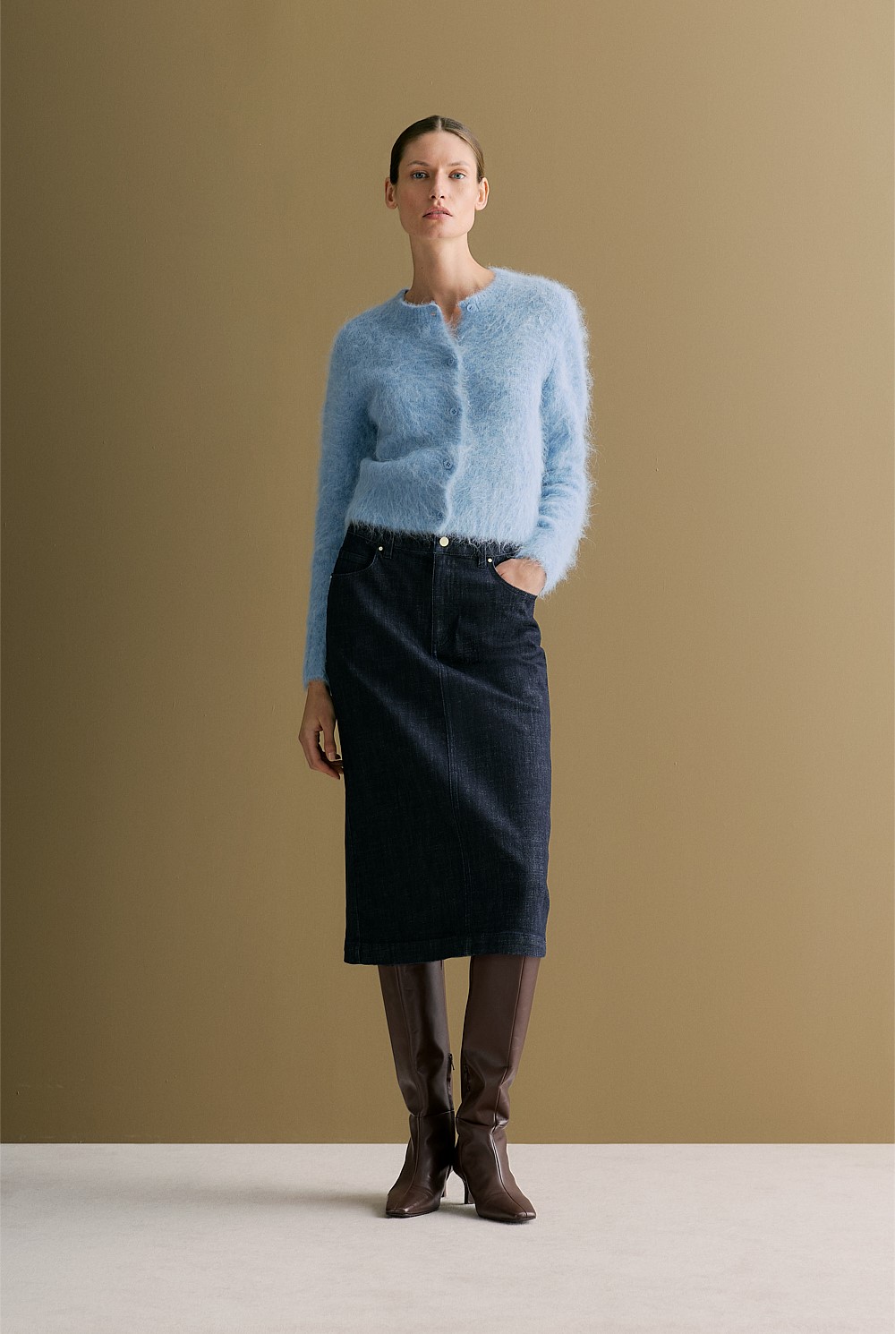 Australian Cotton Blend Longline Denim Skirt