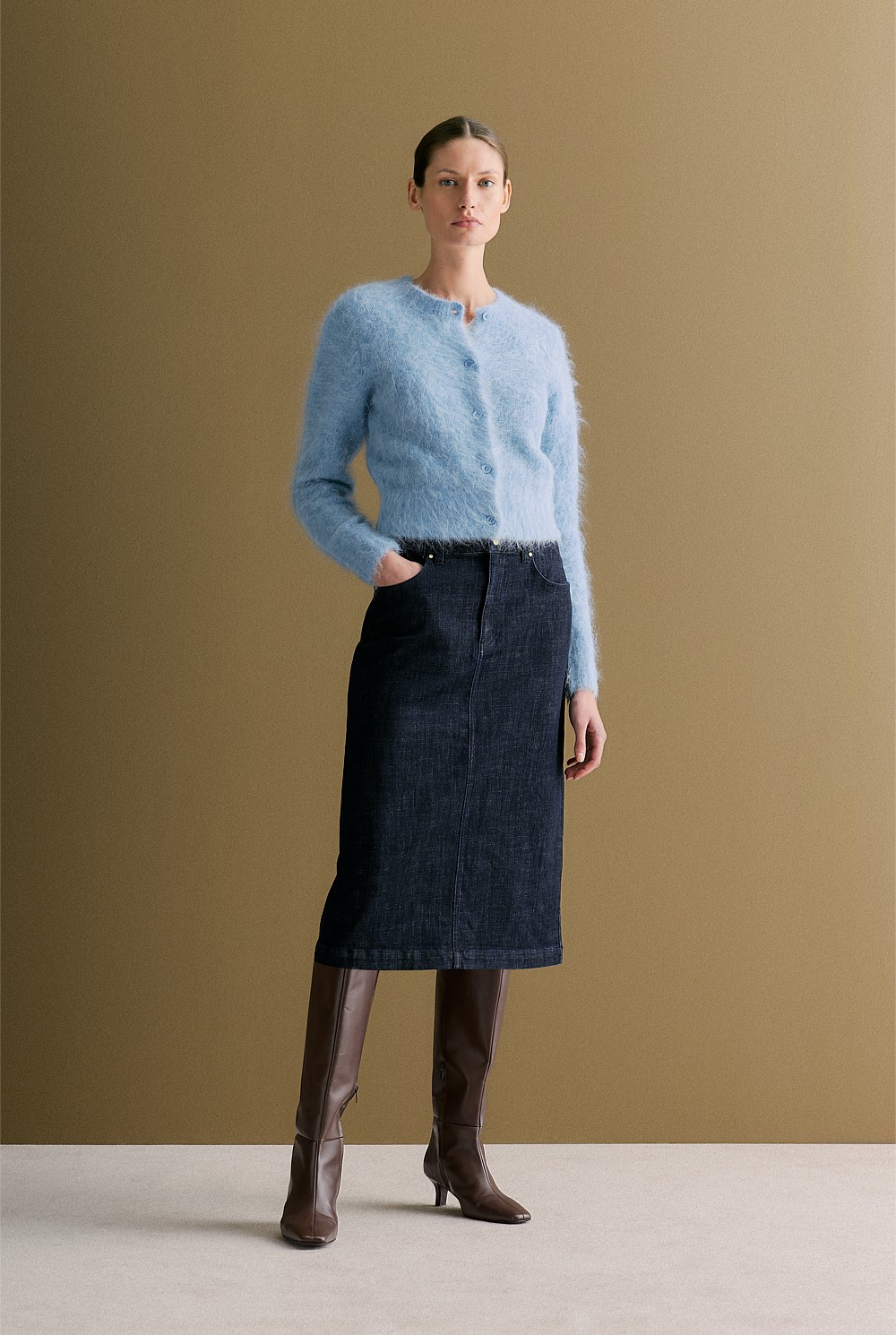 Alpaca Blend Cropped Crew Cardigan