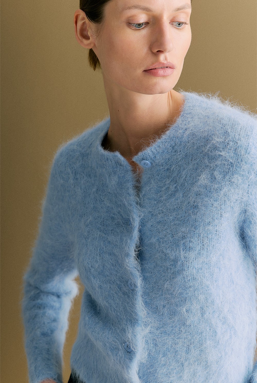 Alpaca Blend Cropped Crew Cardigan
