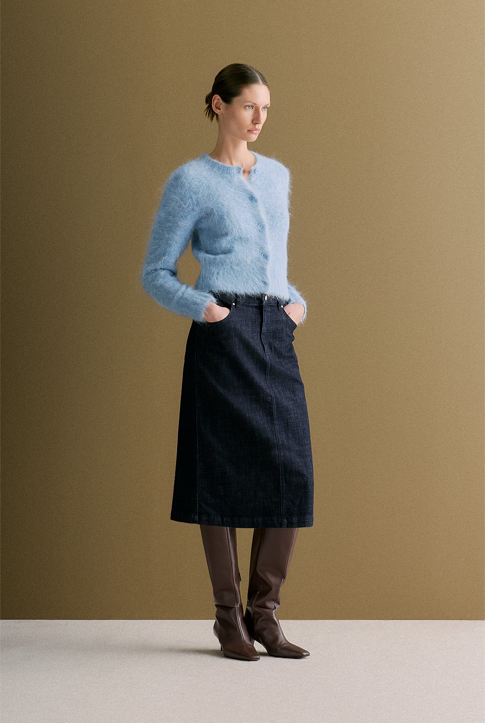 Alpaca Blend Cropped Crew Cardigan