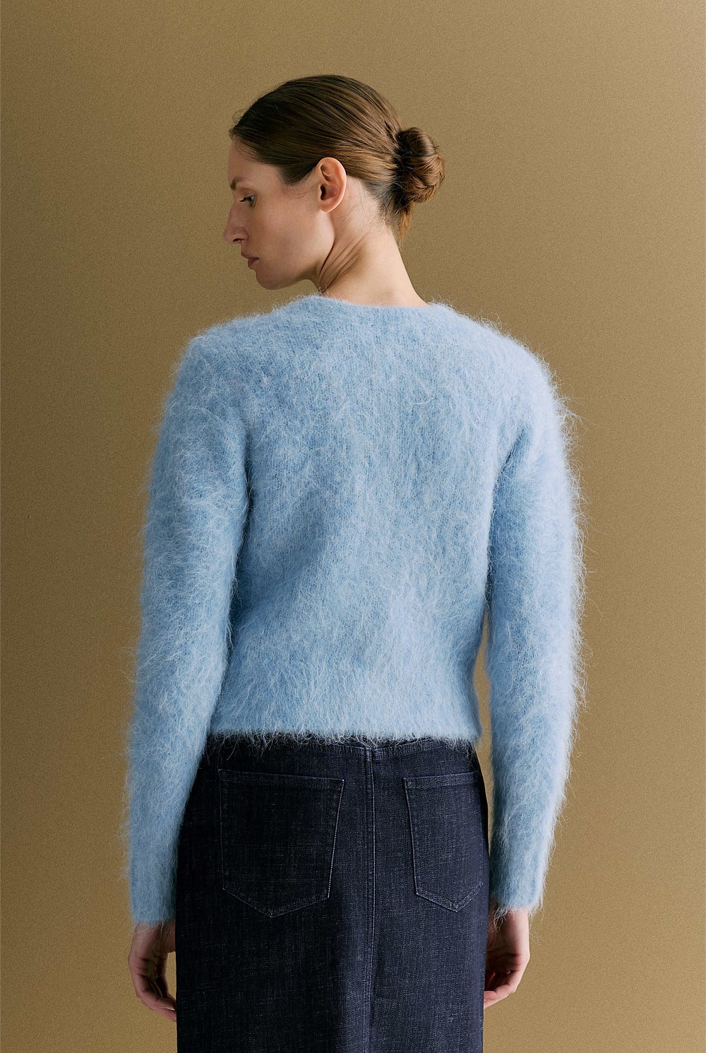 Alpaca Blend Cropped Crew Cardigan
