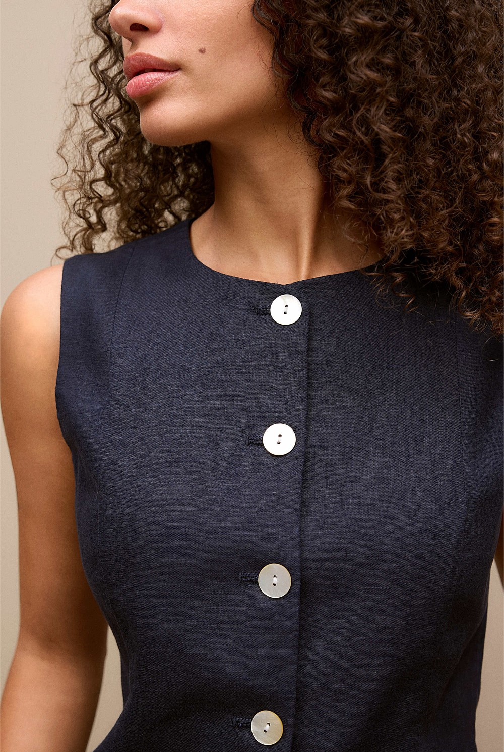 Linen Button Through Vest