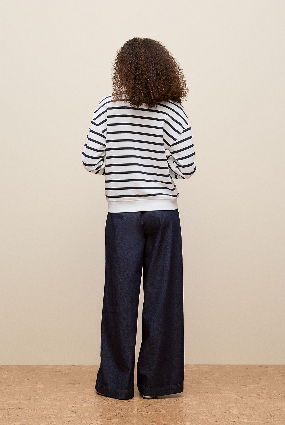 Cotton Terry Stripe Button Detail Sweat