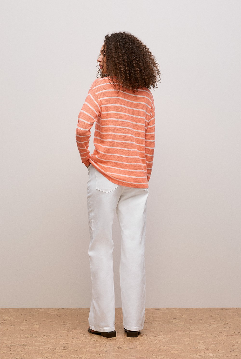 Cotton Linen Stripe Crew Knit