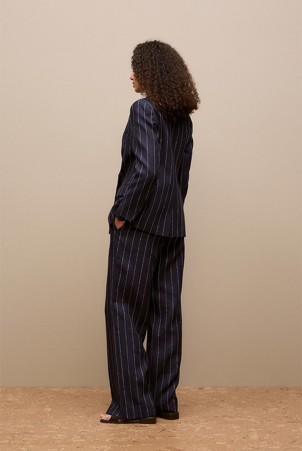 Linen Pinstripe Double Breasted Blazer
