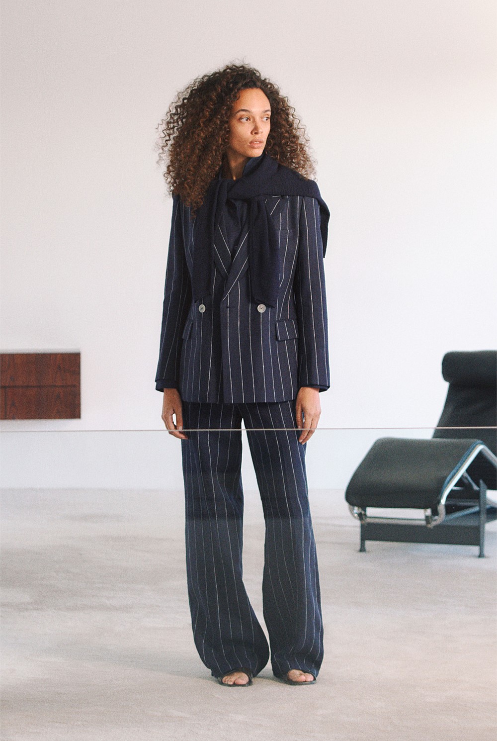 Linen Pinstripe Wide Leg Pant