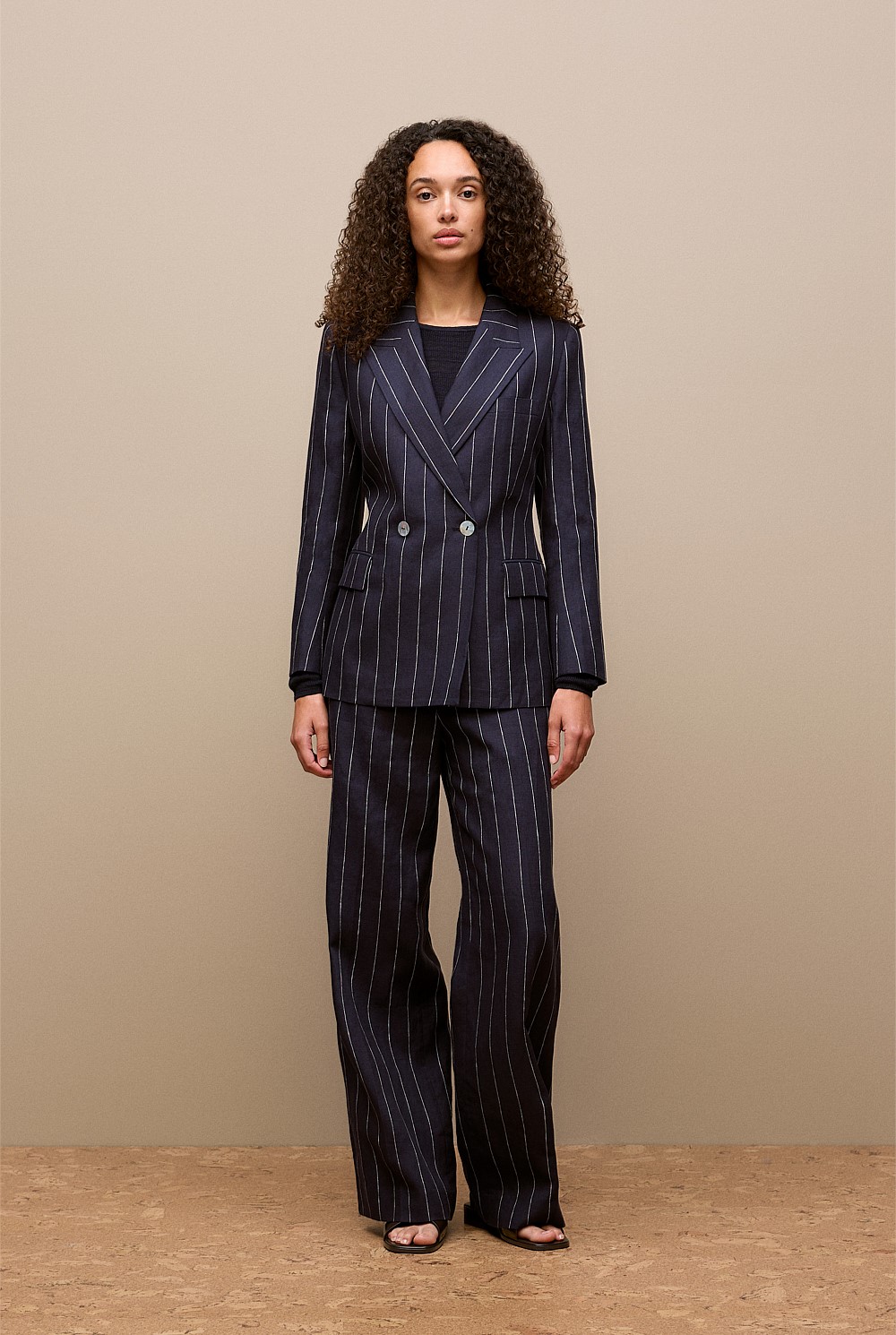 Linen Pinstripe Wide Leg Pant