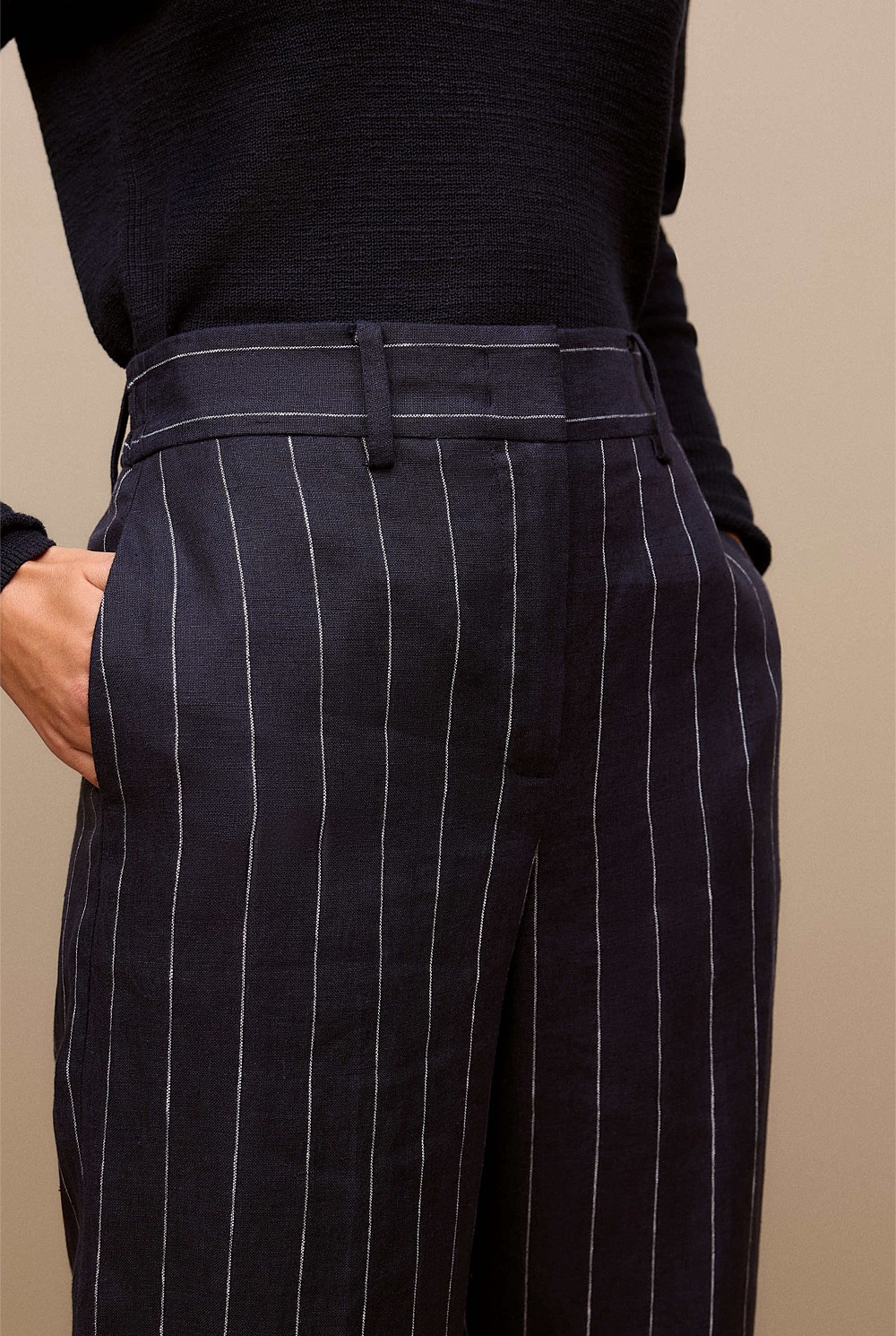 Linen Pinstripe Wide Leg Pant