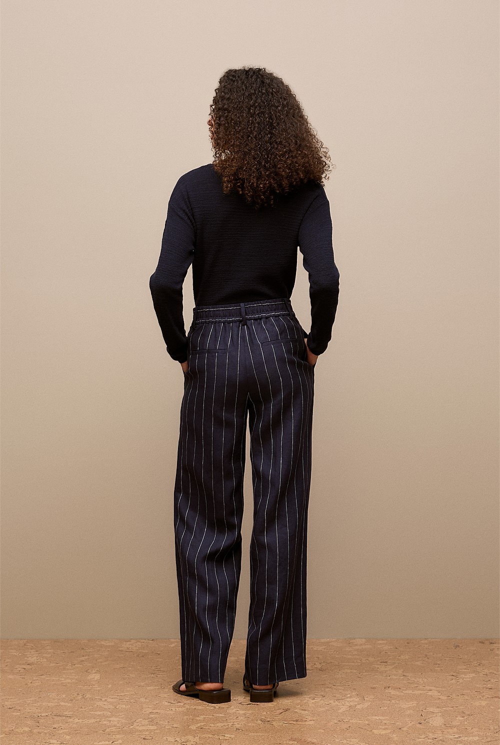 Linen Pinstripe Wide Leg Pant