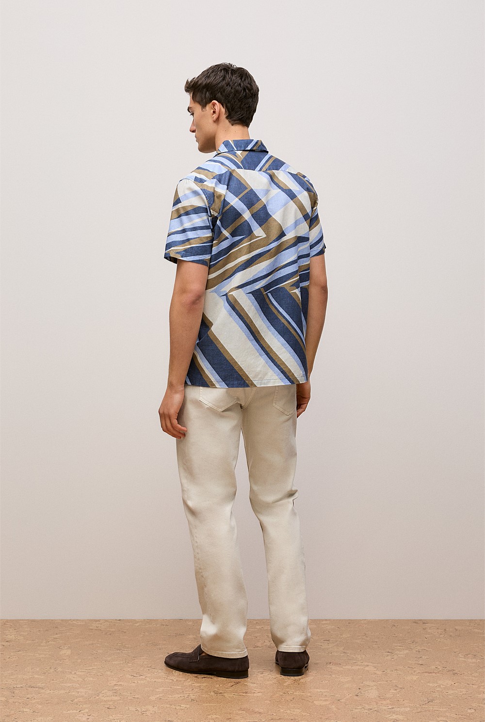 Cotton Abstract Stripe Short Sleeve Shirt