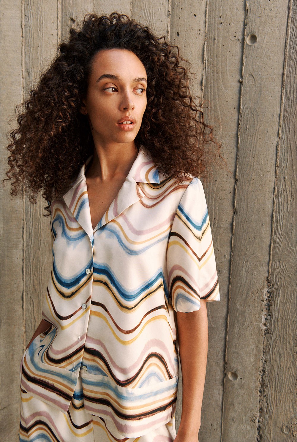 Wave Stripe Silk Camp Shirt