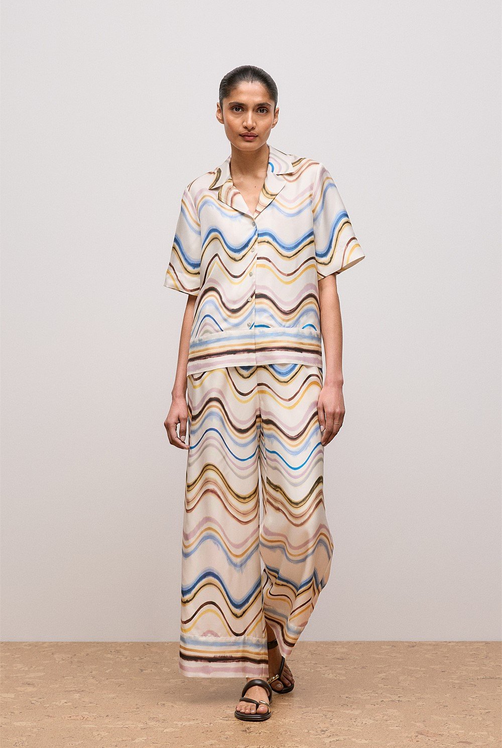 Wave Stripe Silk Camp Shirt