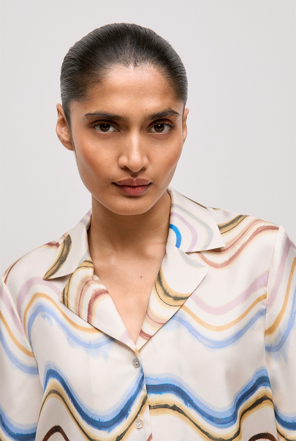 Wave Stripe Silk Camp Shirt