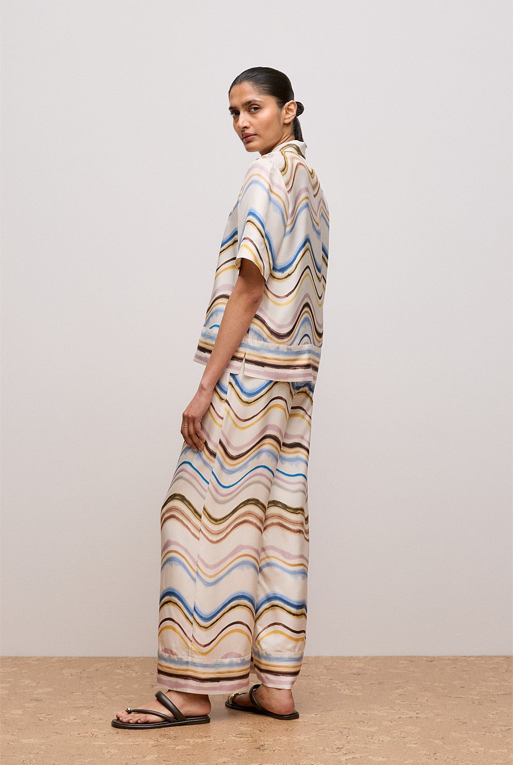 Wave Stripe Silk Camp Shirt