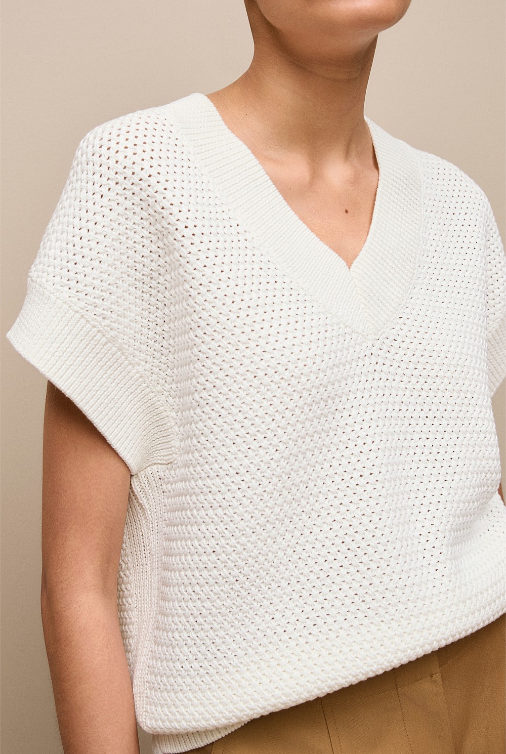 Mercerised Cotton Basketweave Knit Vest