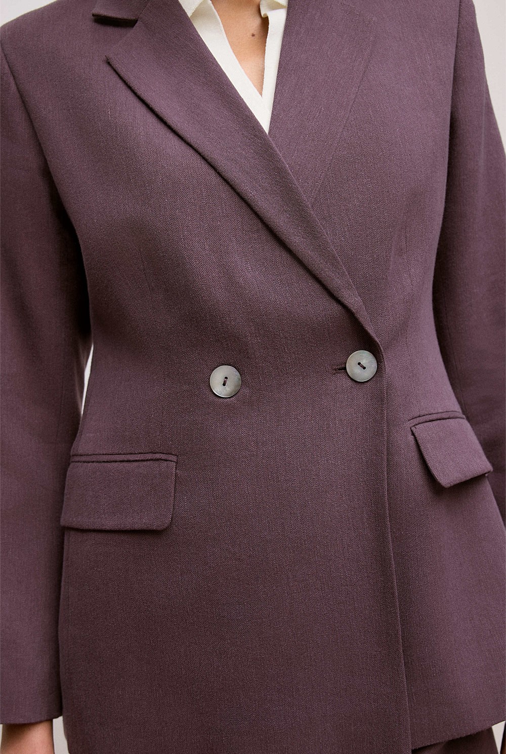 Linen Blend Twill Double Breasted Blazer