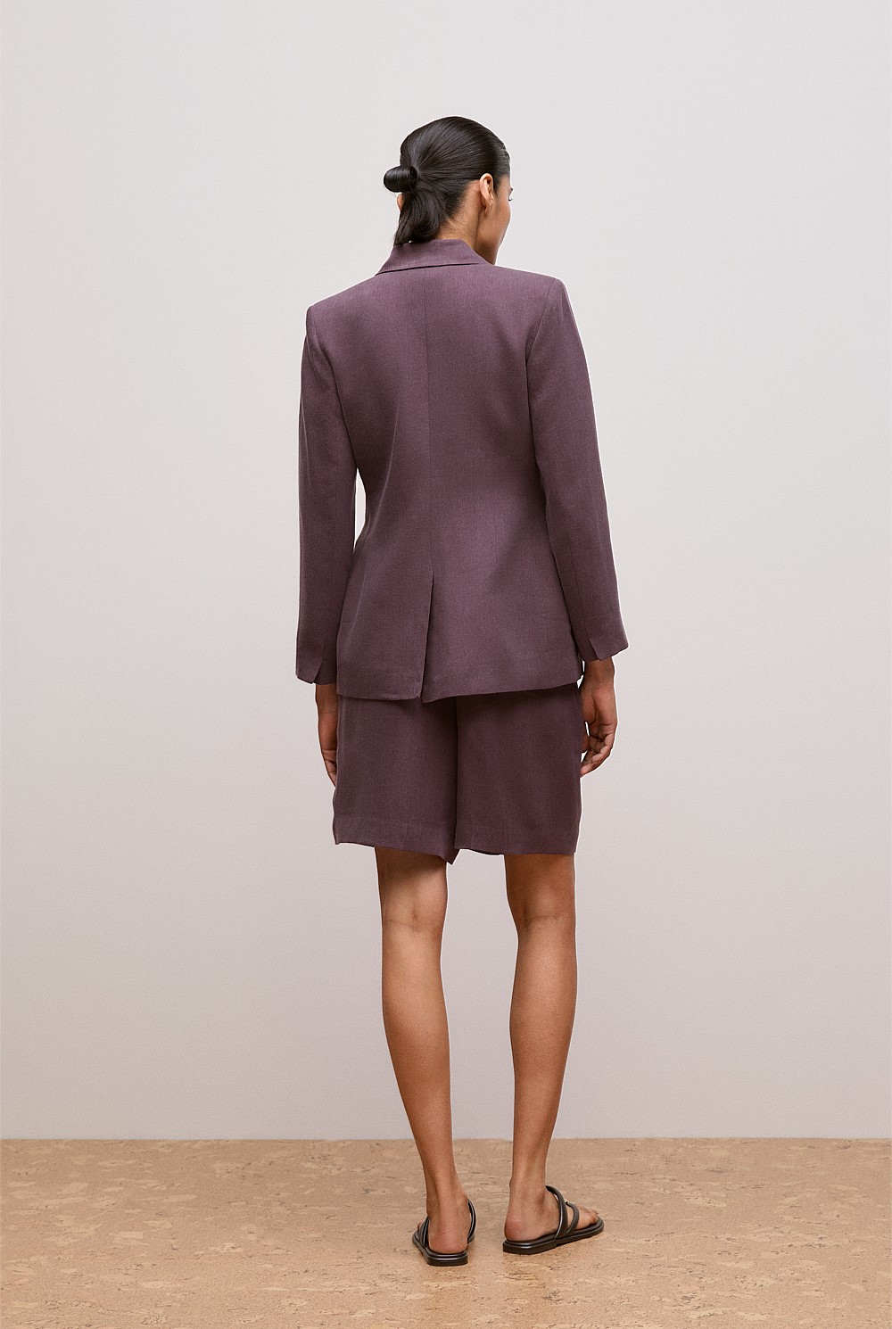 Linen Blend Twill Double Breasted Blazer