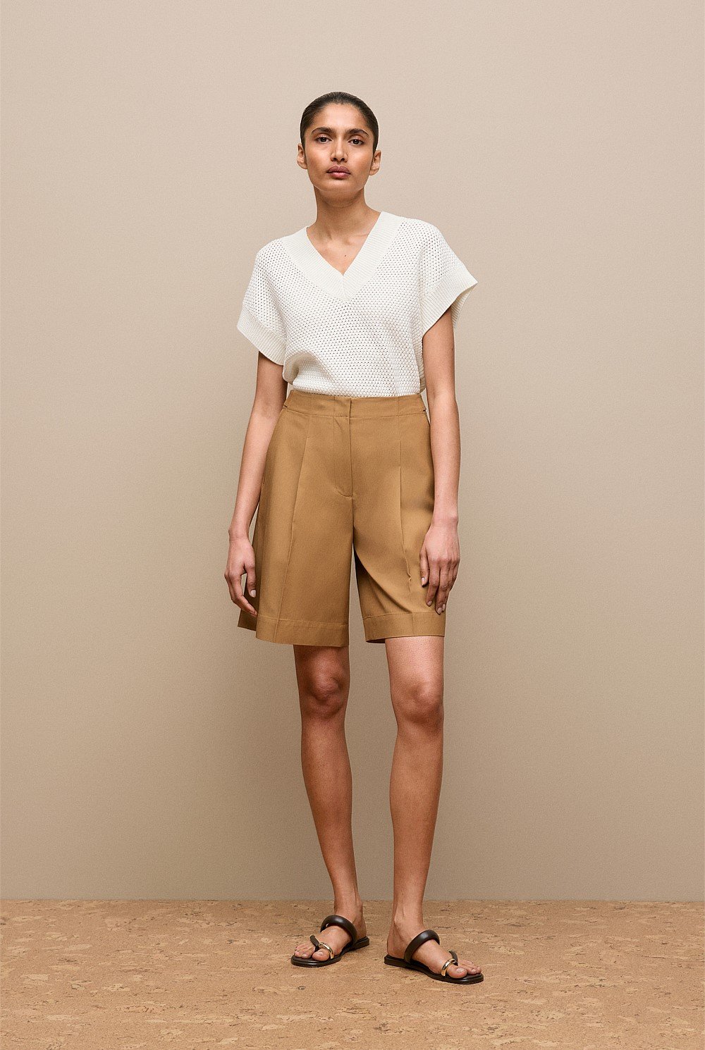 Cotton Blend Longline Pleat Short