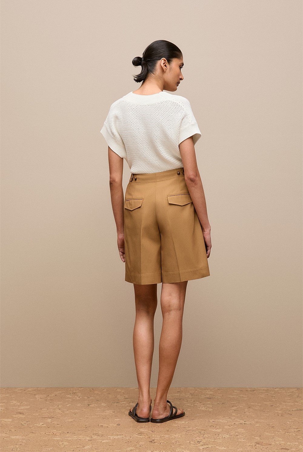 Cotton Blend Longline Pleat Short