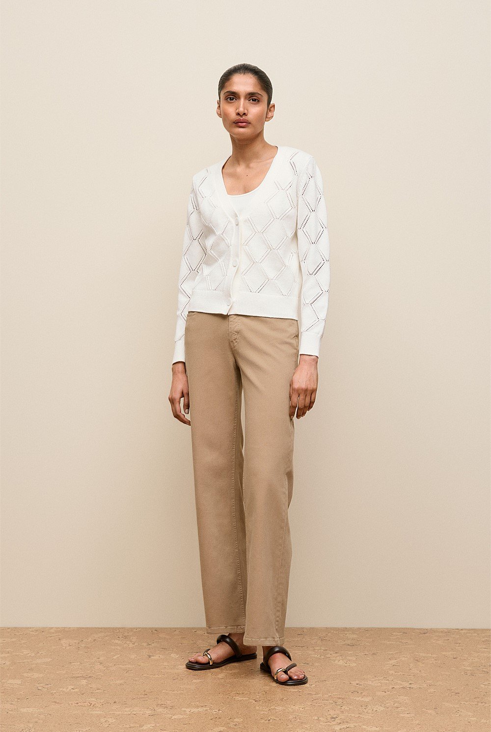 Diamond Pointelle V Neck Cardigan