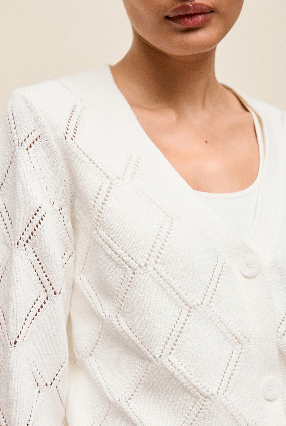 Diamond Pointelle V Neck Cardigan