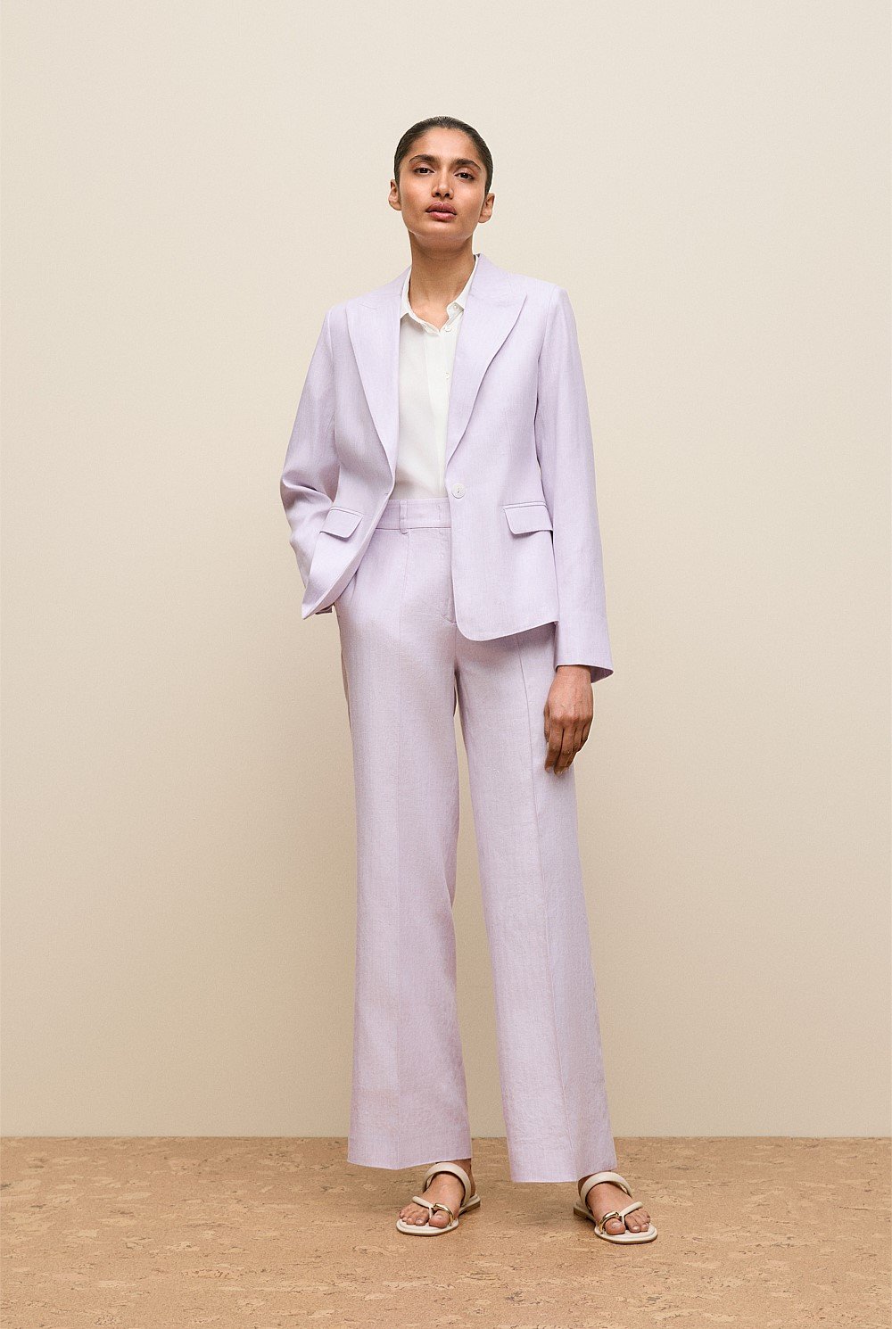 Linen Cotton Herringbone Wide Leg Pant