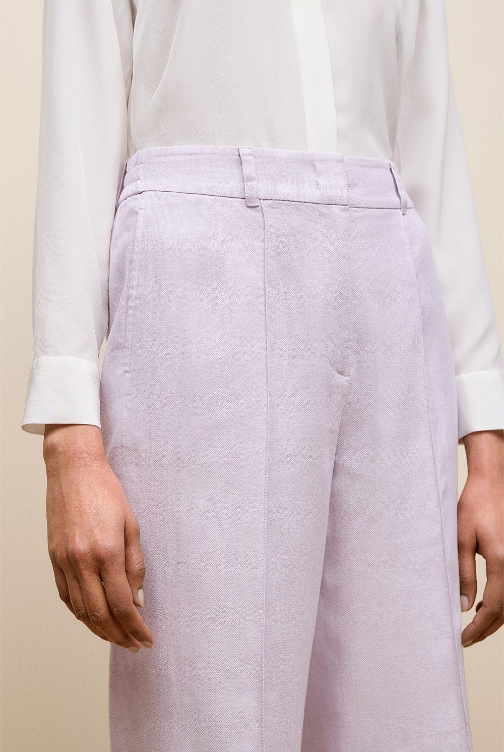 Linen Cotton Herringbone Wide Leg Pant