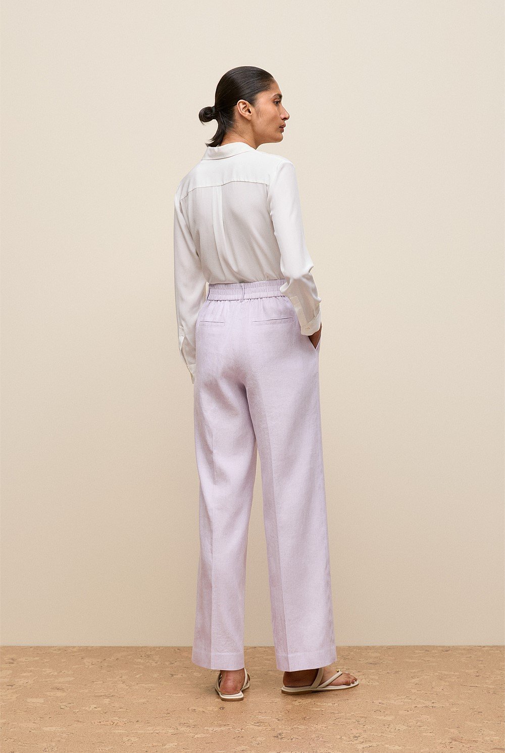 Linen Cotton Herringbone Wide Leg Pant