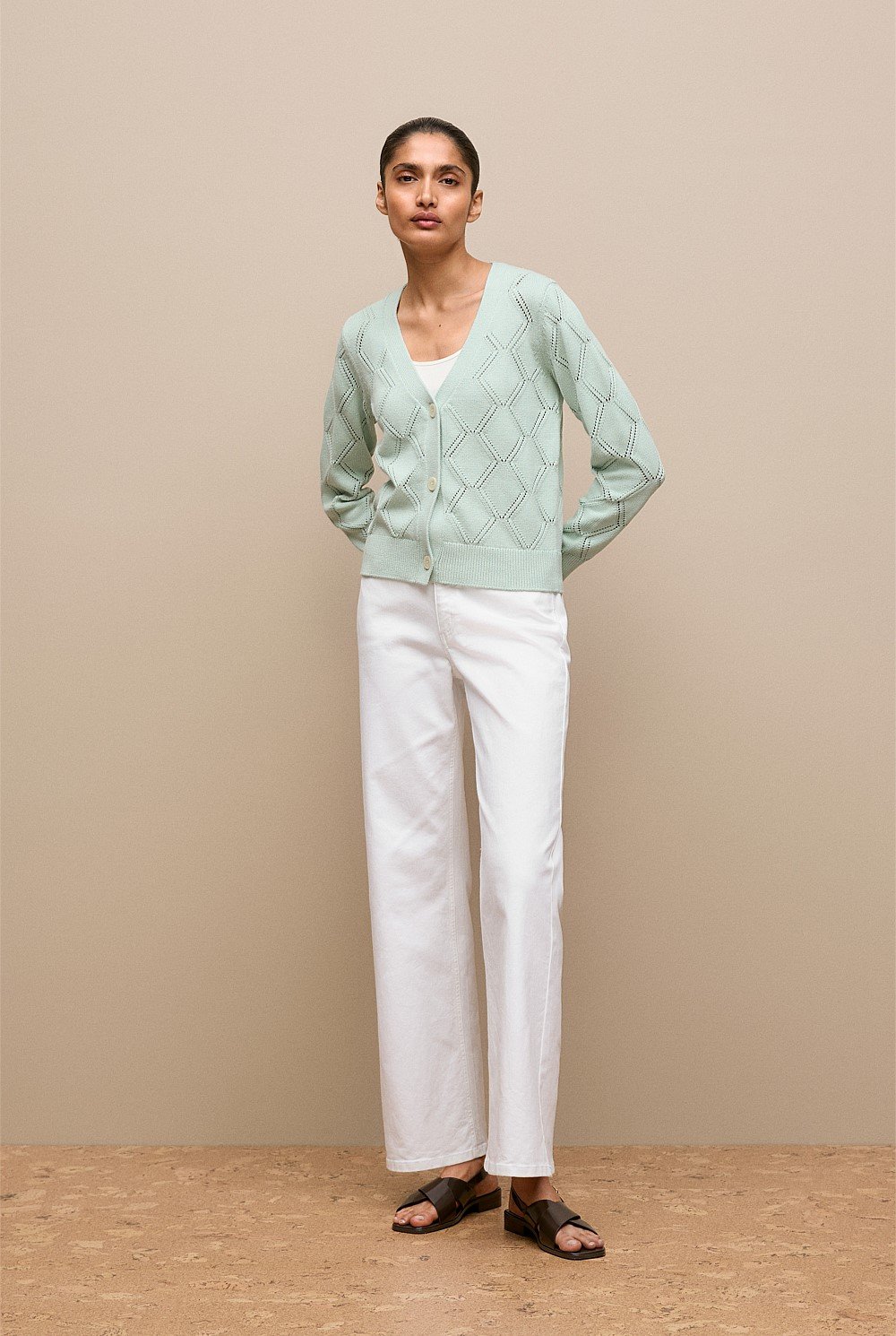 Diamond Pointelle V Neck Cardigan