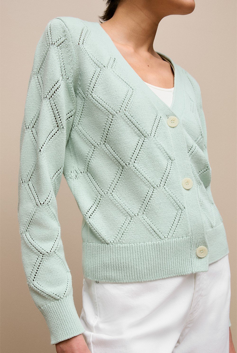 Diamond Pointelle V Neck Cardigan