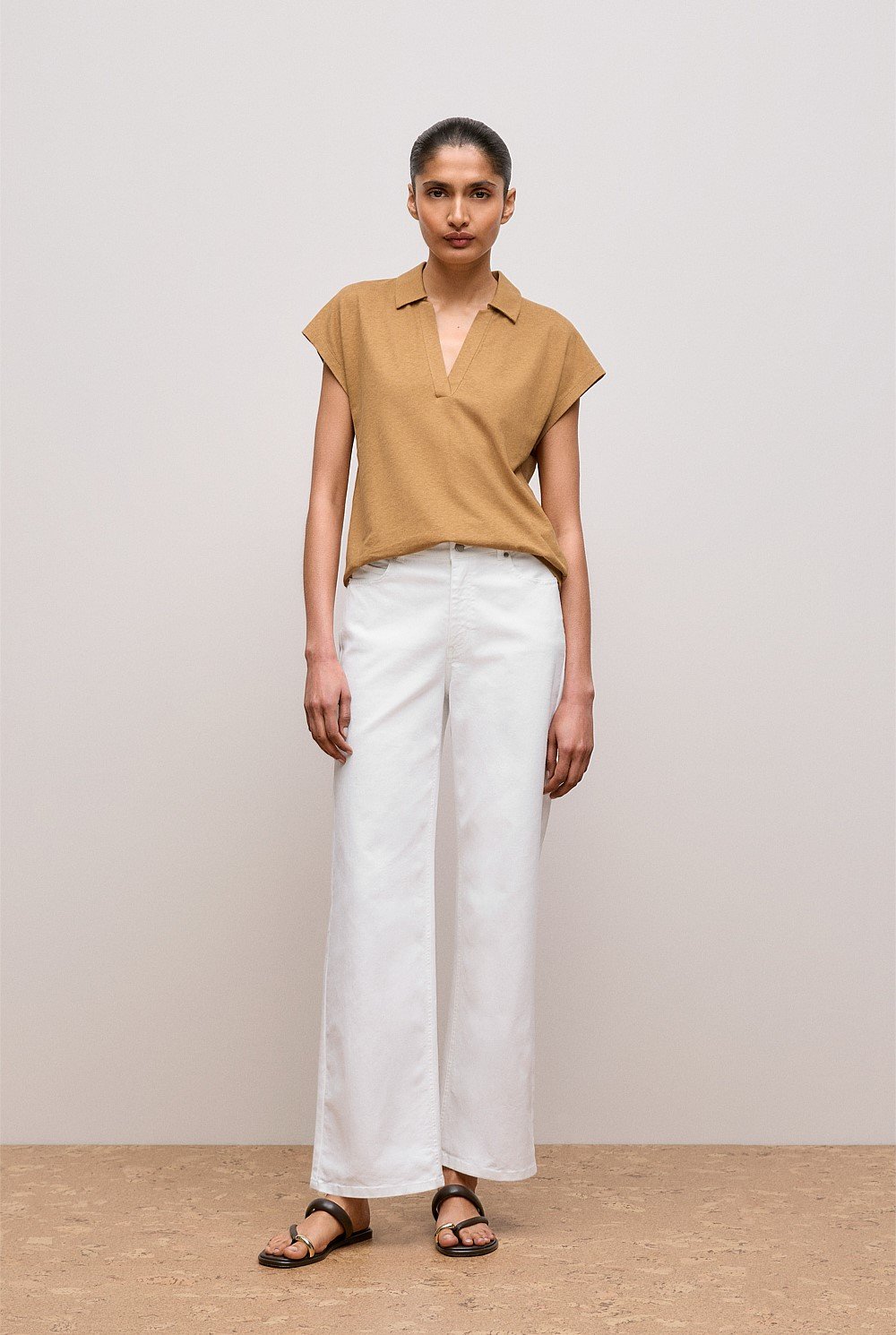 Linen Cotton Relaxed Cap Sleeve Polo