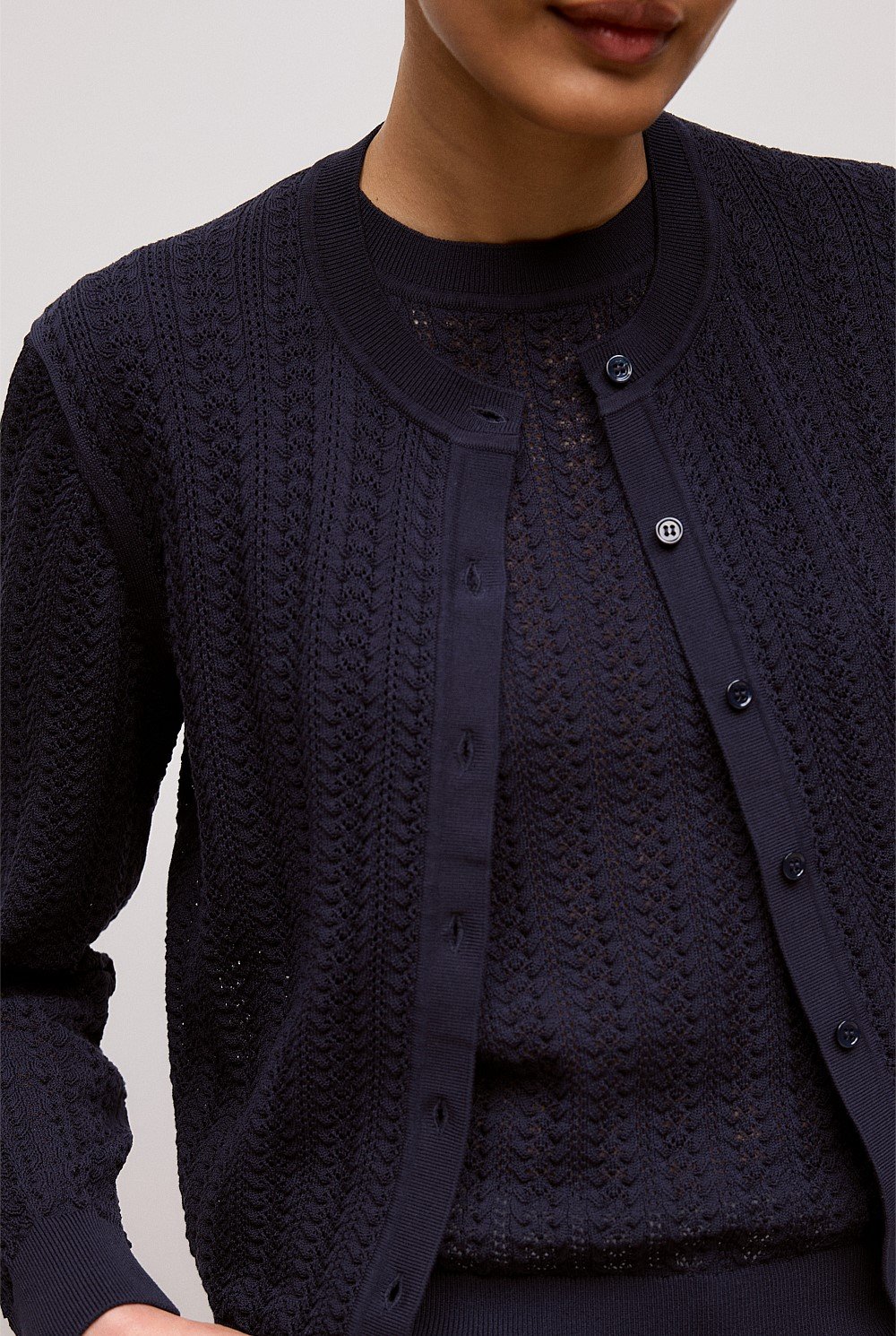Mercerised Cotton Pointelle Knit Cardigan