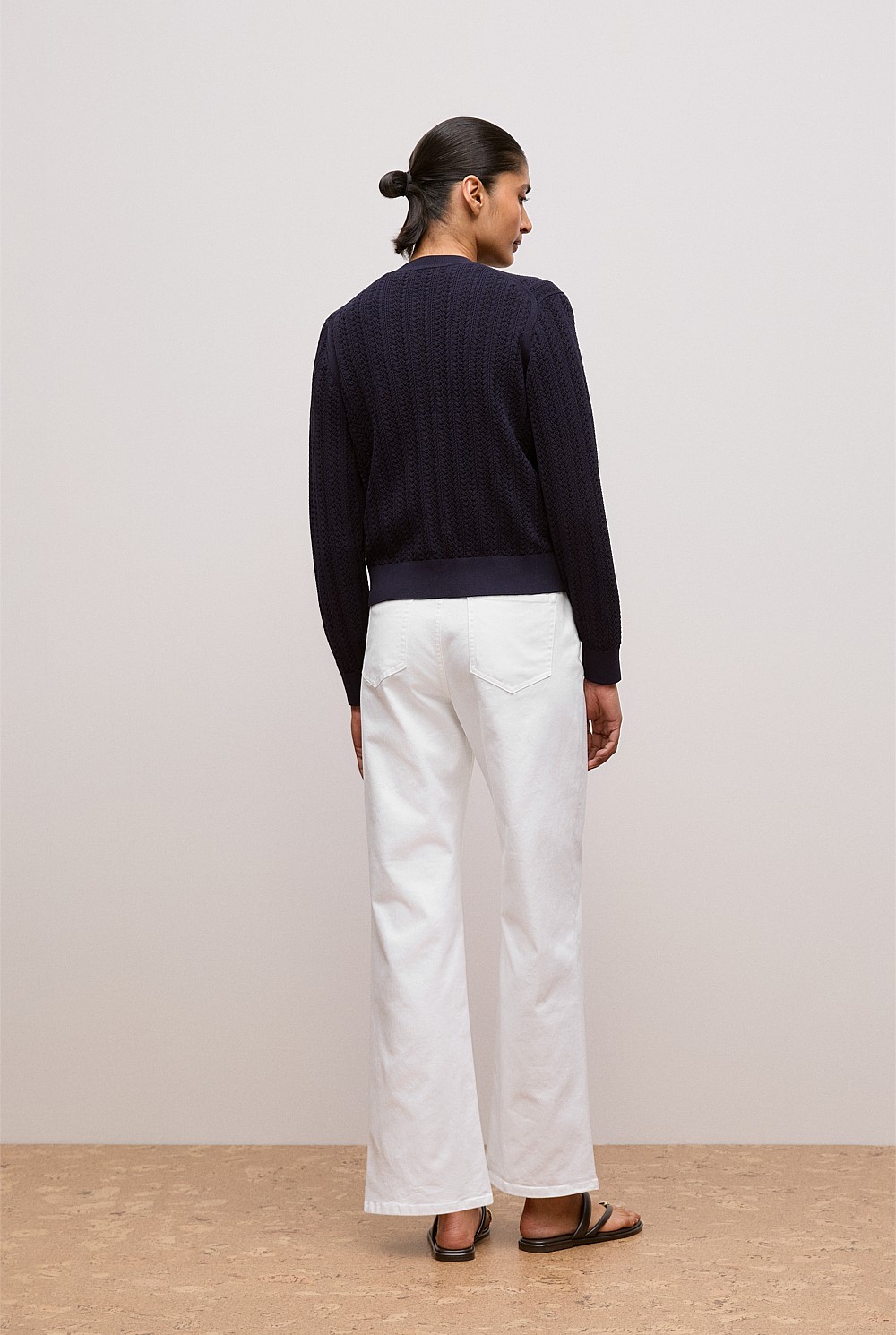 Mercerised Cotton Pointelle Knit Cardigan