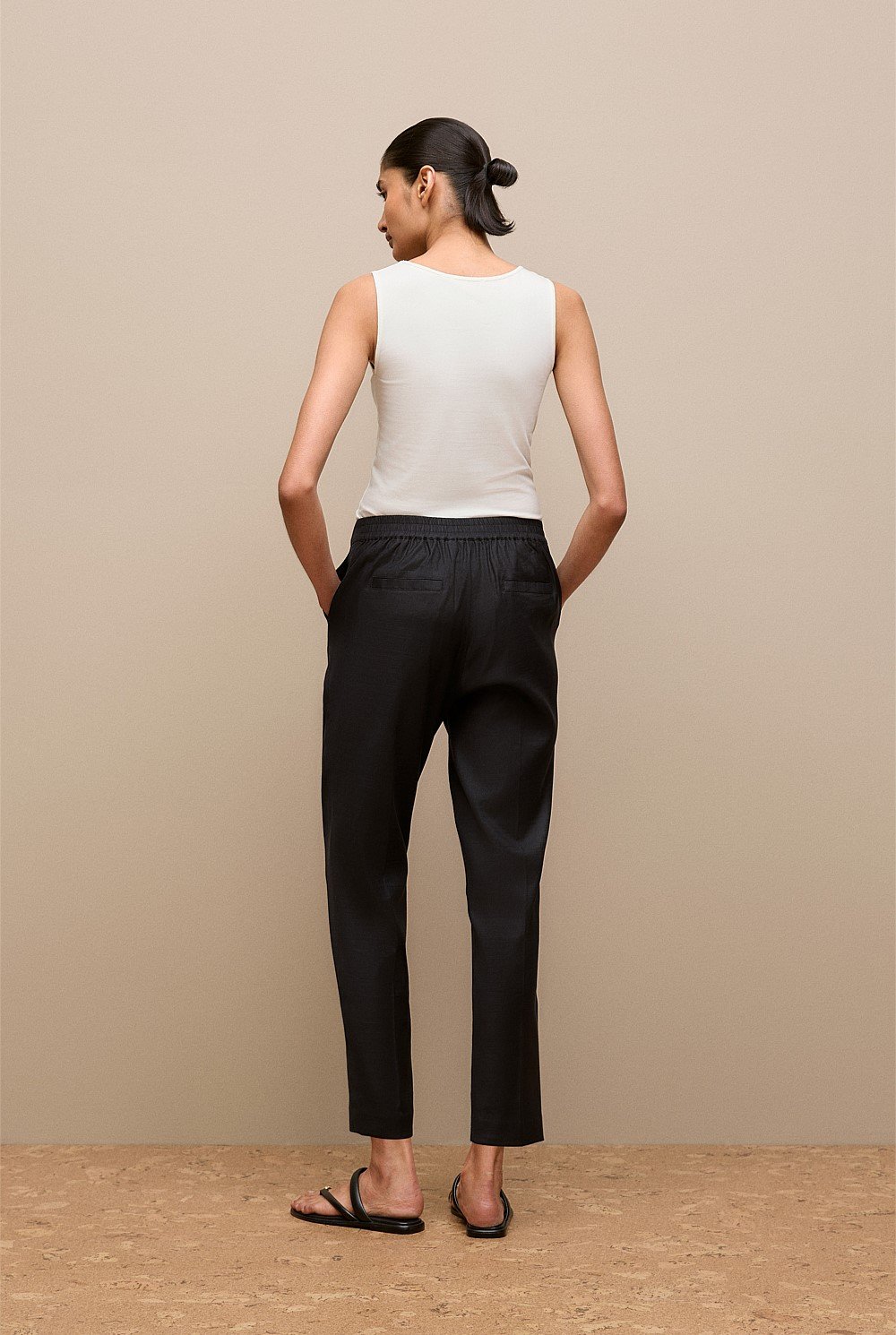 Stretch Linen Blend Pull On Pant