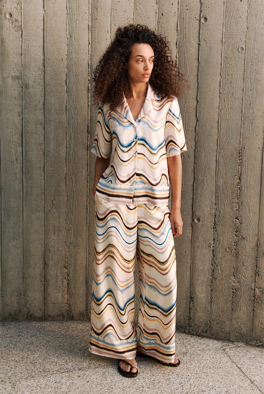 Wave Stripe Silk Pull On Pant