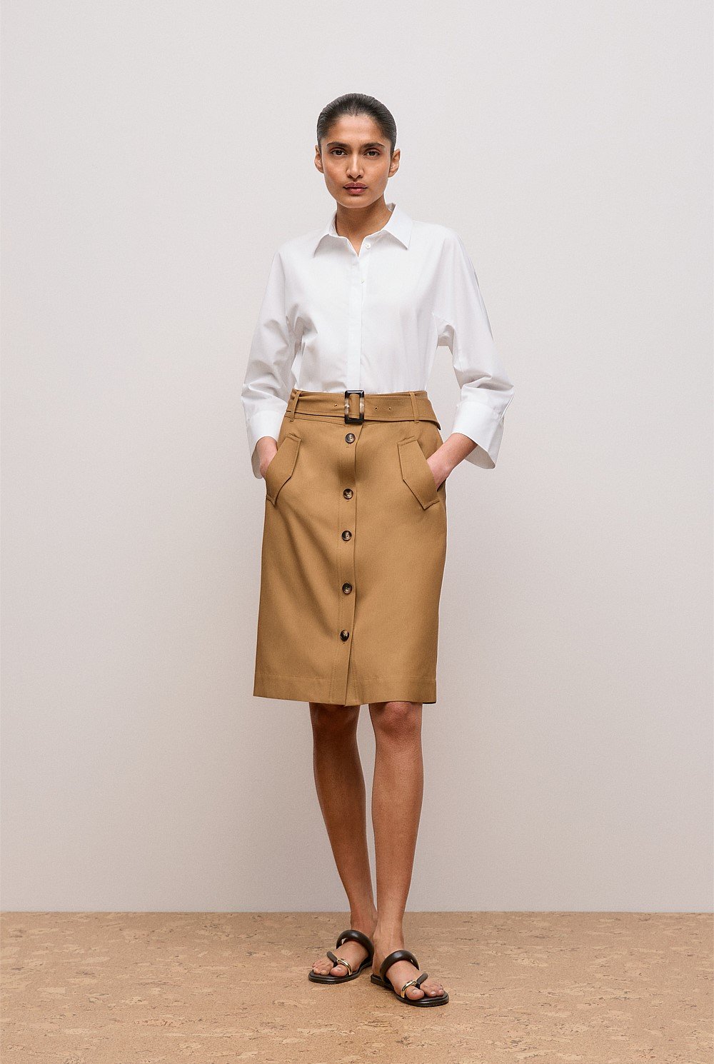 Button Through Belted Skirt