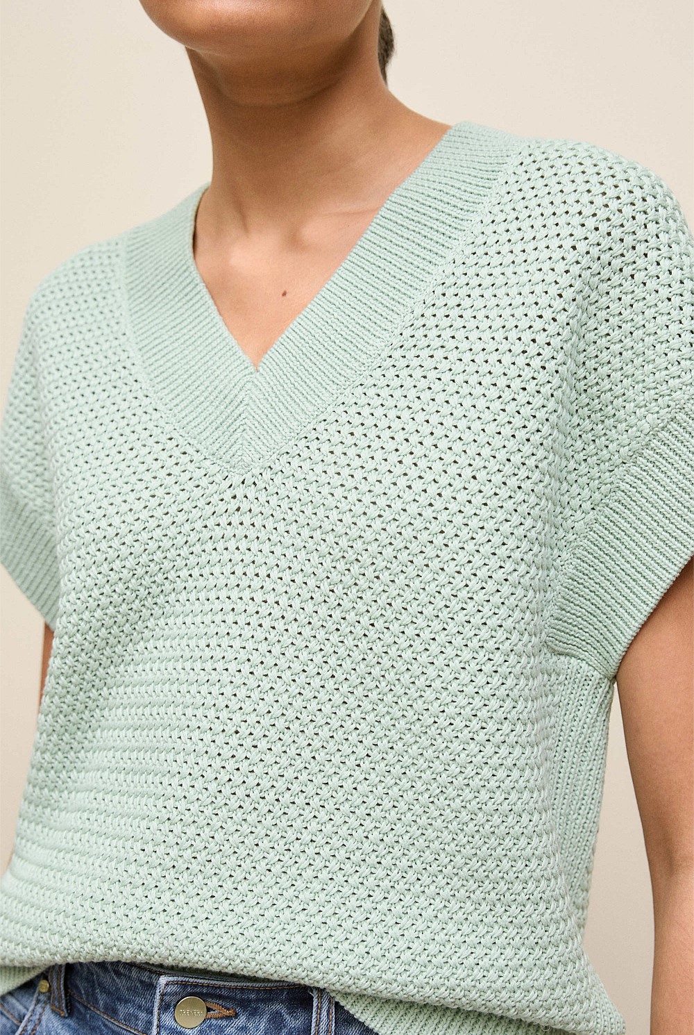 Mercerised Cotton Basketweave Knit Vest