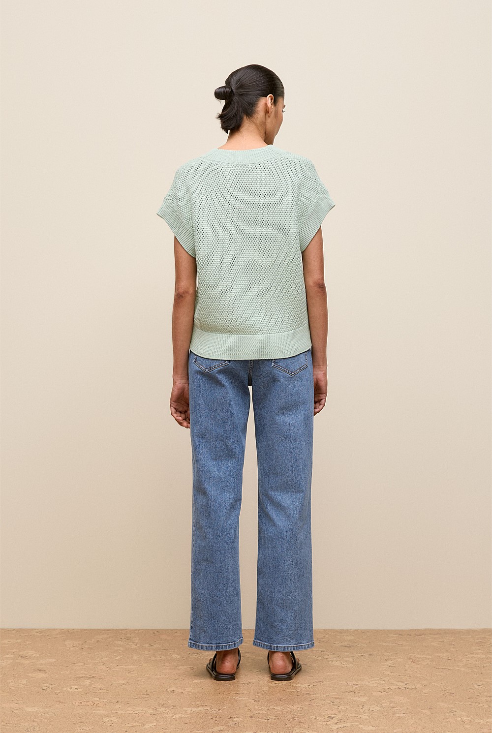 Mercerised Cotton Basketweave Knit Vest