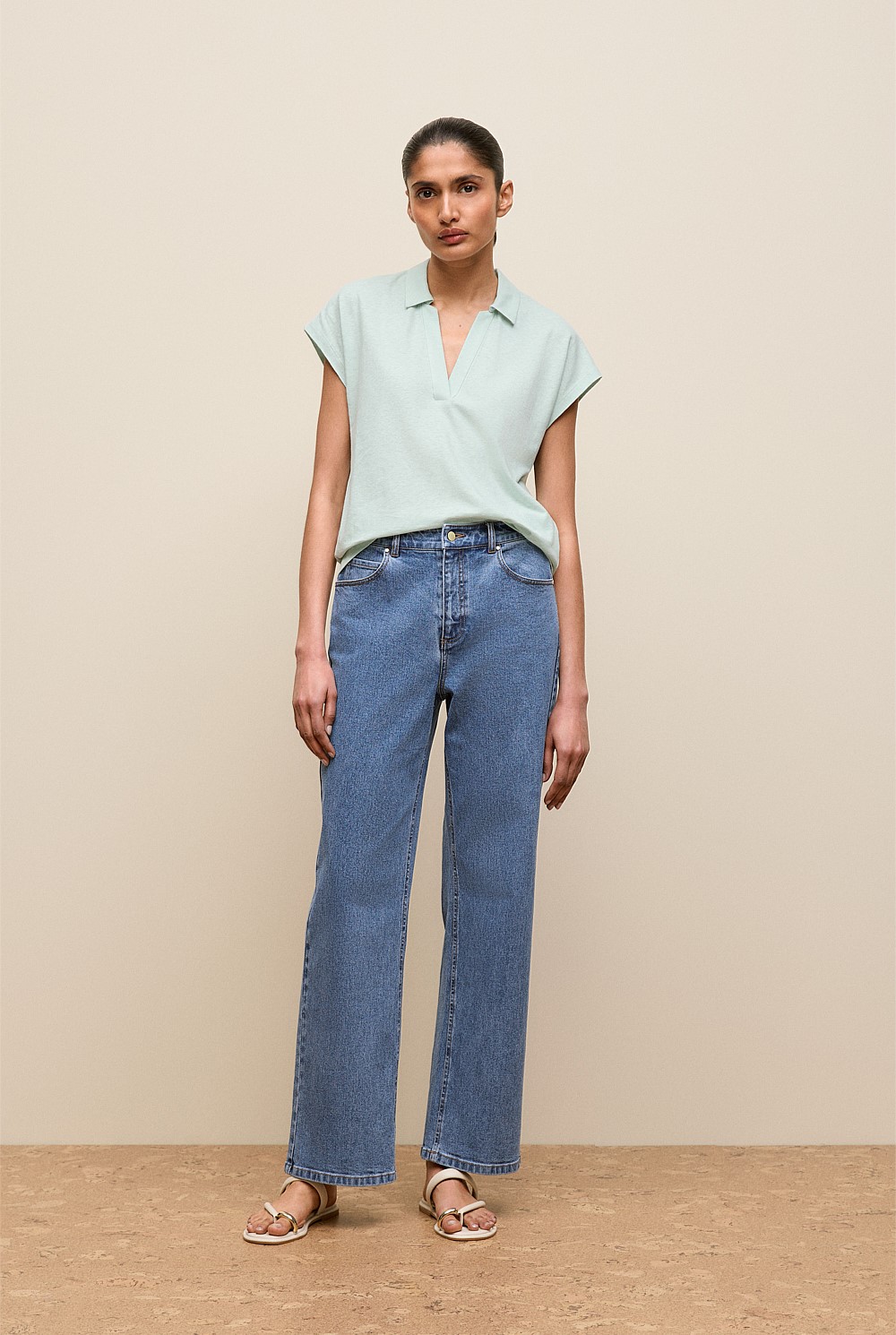 Linen Cotton Relaxed Cap Sleeve Polo
