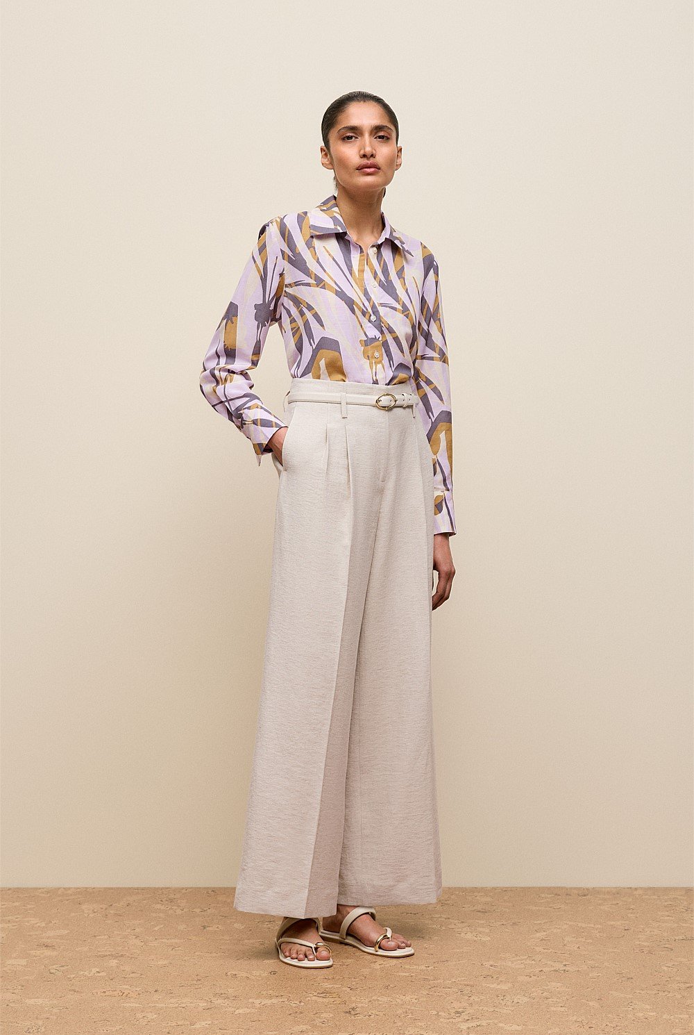 Linen Blend Double Pleat Pant
