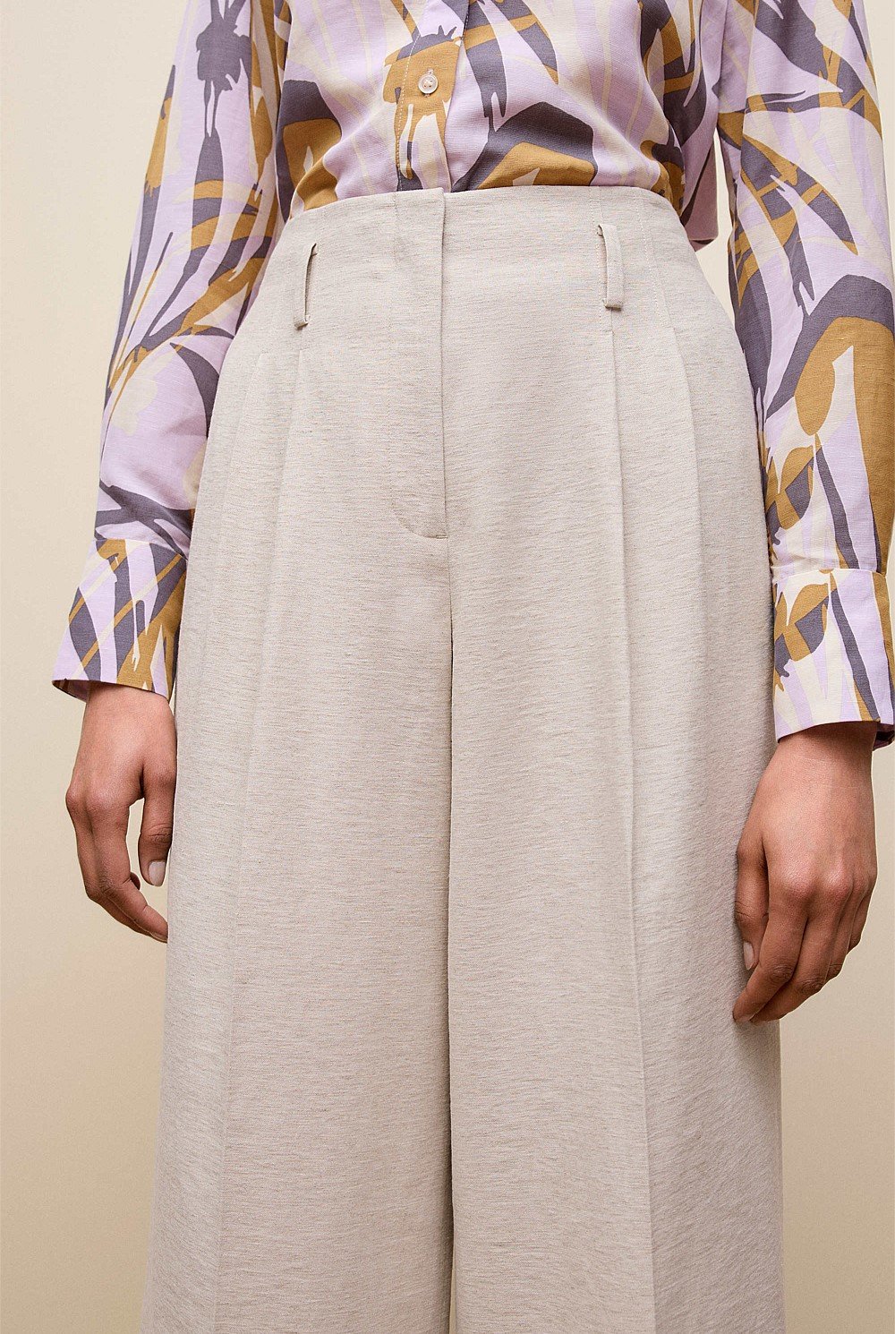 Linen Blend Double Pleat Pant