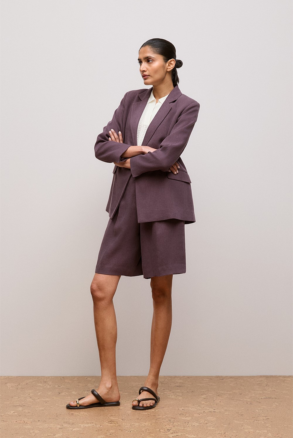Linen Blend Longline Pleat Short